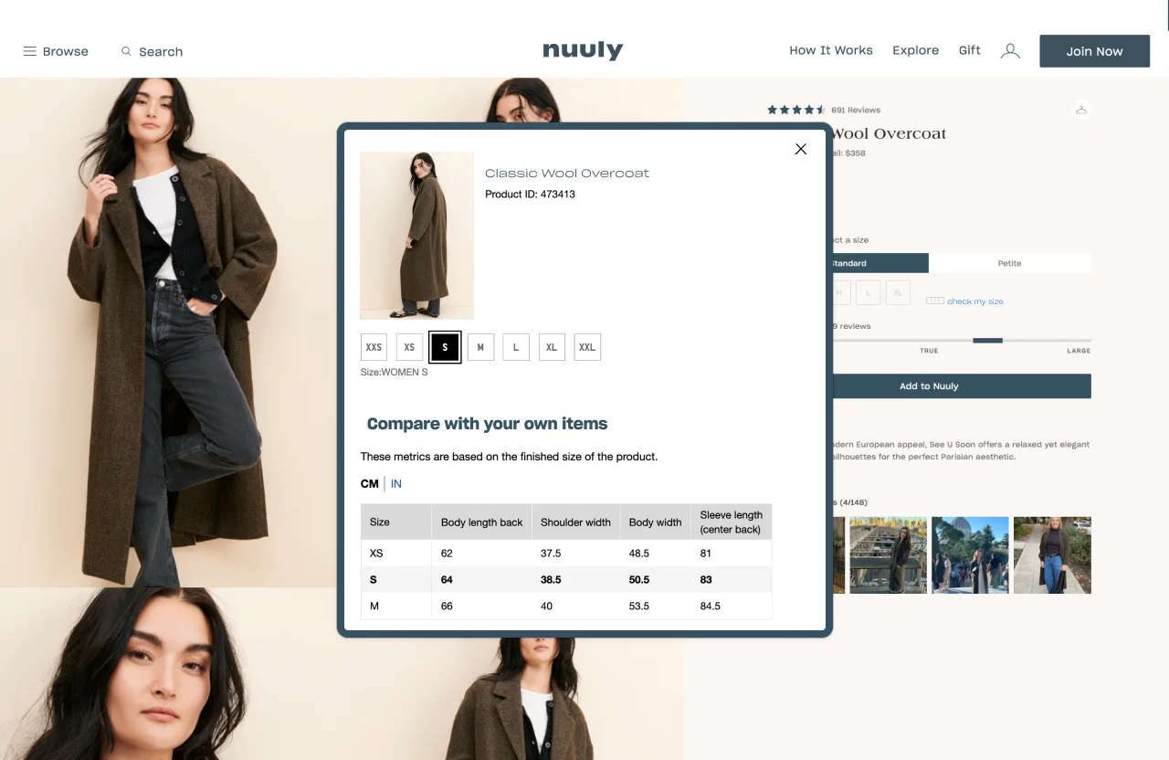 Check my size: a Classic Wool Overcoat with a size table to compare against items you already own.